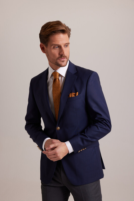 Erkek Lacivert Klasik Yünlü Blazer Ceket - YSF