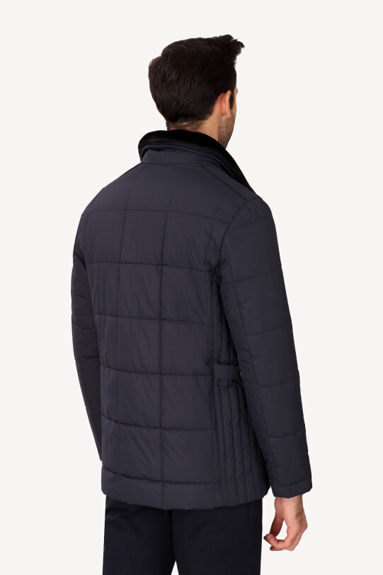 Erkek Lacivert Kürklü Yaka Klasik Kaban