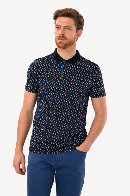 Erkek Lacivert Polo Yaka Desenli Tshirt