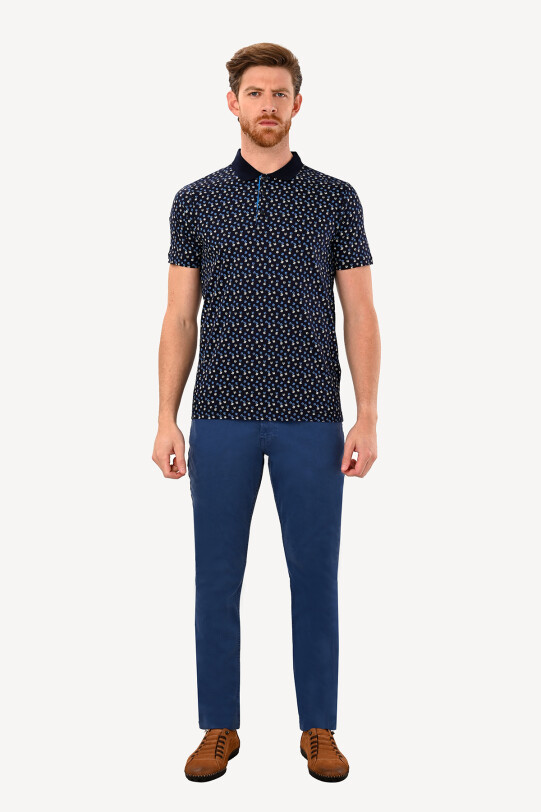 Erkek Lacivert Polo Yaka Desenli Tshirt