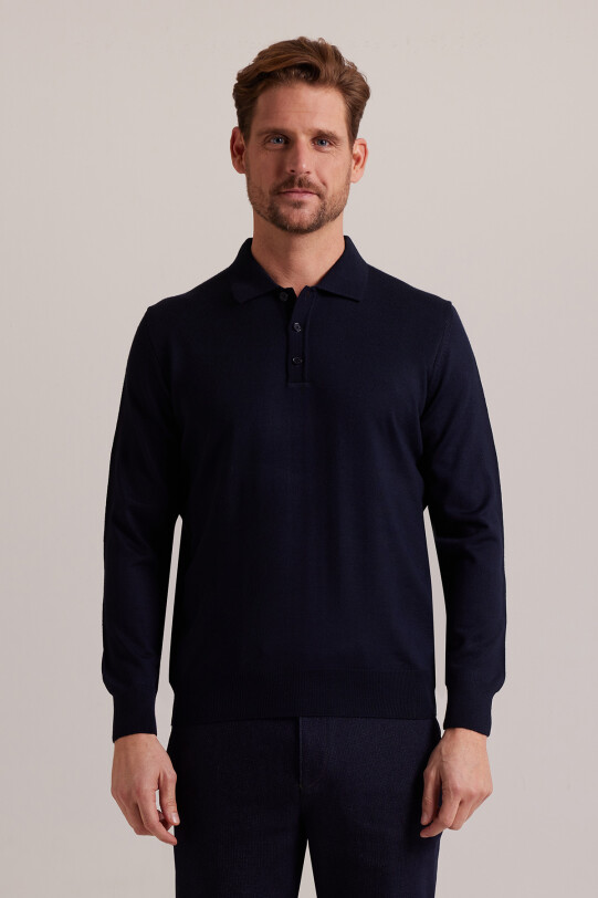 Erkek Lacivert Polo Yaka Klasik Triko