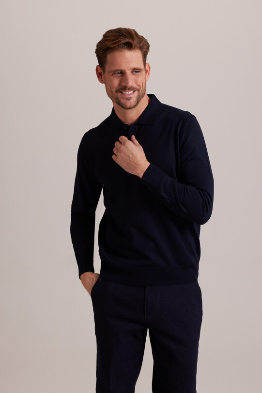 Erkek Lacivert Polo Yaka Klasik Triko