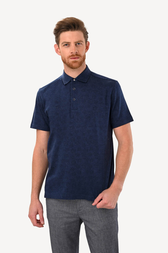 Erkek Lacivert Regular Fit Desenli Tshirt