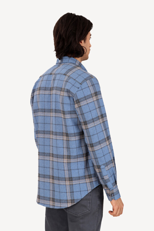 Erkek Lacivert Regular Fit Yaka Düğmeli Ekose Gömlek