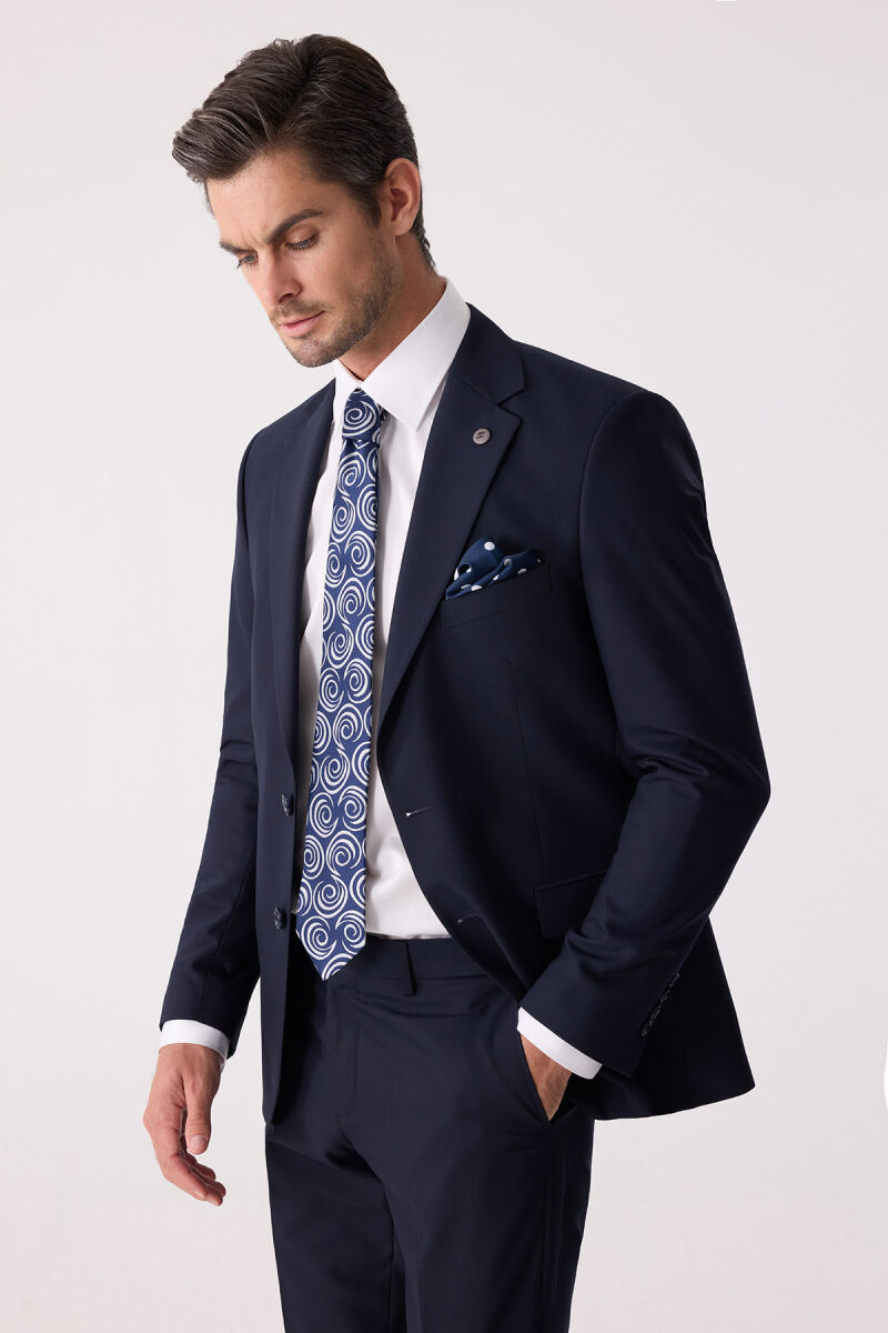 Erkek Lacivert Slim Fit Takım Elbise - 6