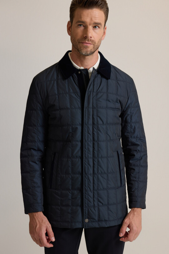 Erkek Lacivert Spor Kürklü Yaka Klasik Kaban