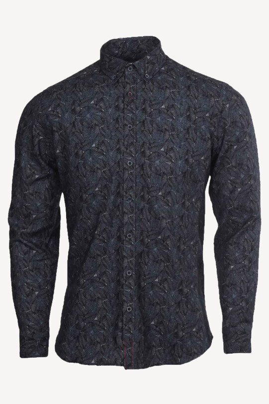 Erkek Lacivert Uzun Kol Slim Fit Desenli Gömlek