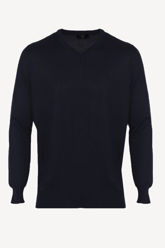 Erkek Lacivert V Yaka Klasik Triko