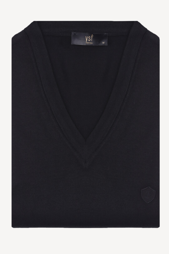 Erkek Lacivert V Yaka Klasik Triko
