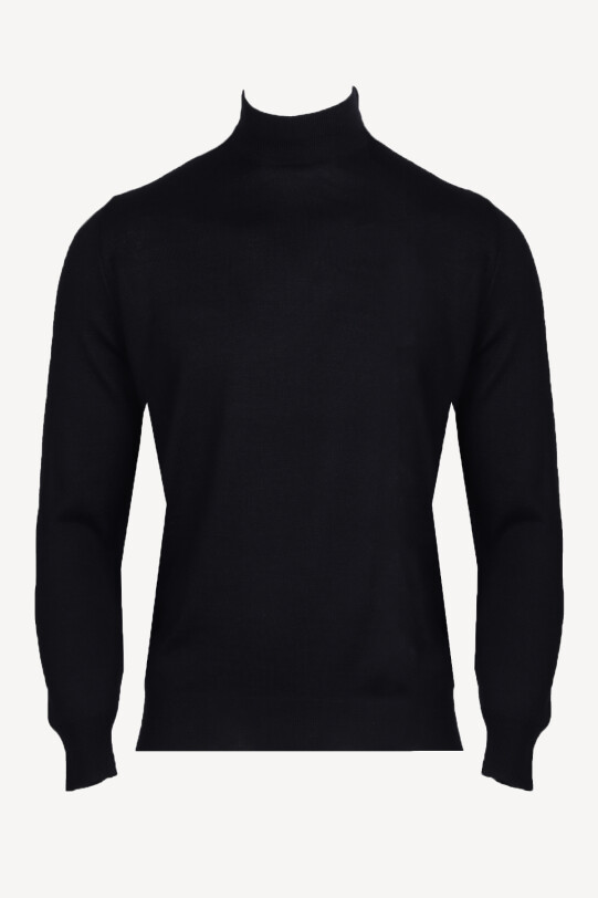 Erkek Lacivert Yarım Balıkçı Yaka Klasik Triko