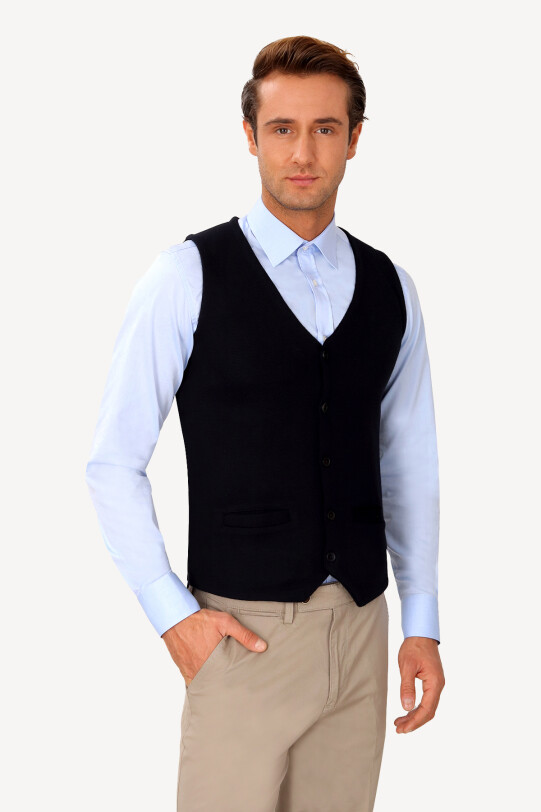 Erkek Lacivert Yelek Klasik Triko