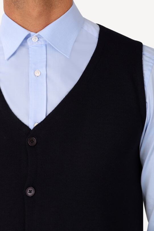 Erkek Lacivert Yelek Klasik Triko