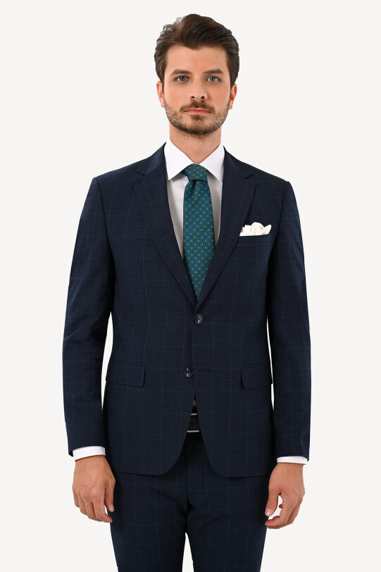 Erkek Lacivert Slim Fit Mono Yaka Takım Elbise