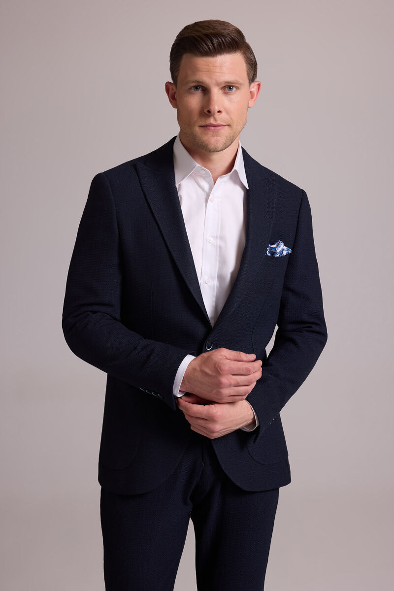 Erkek Lacivert Slim Fit Sivri Yaka Takım Elbise - 2