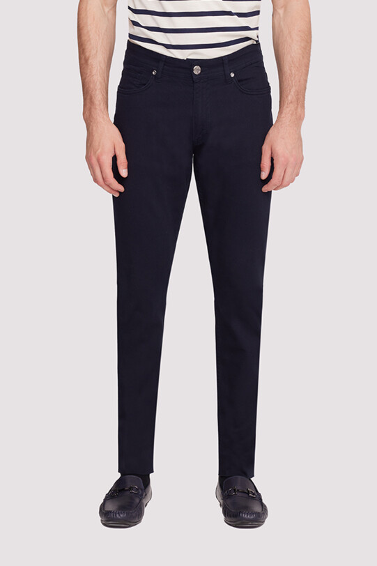 Erkek Lacivert Slim Fit Üst Cep Kanvas Pantolon