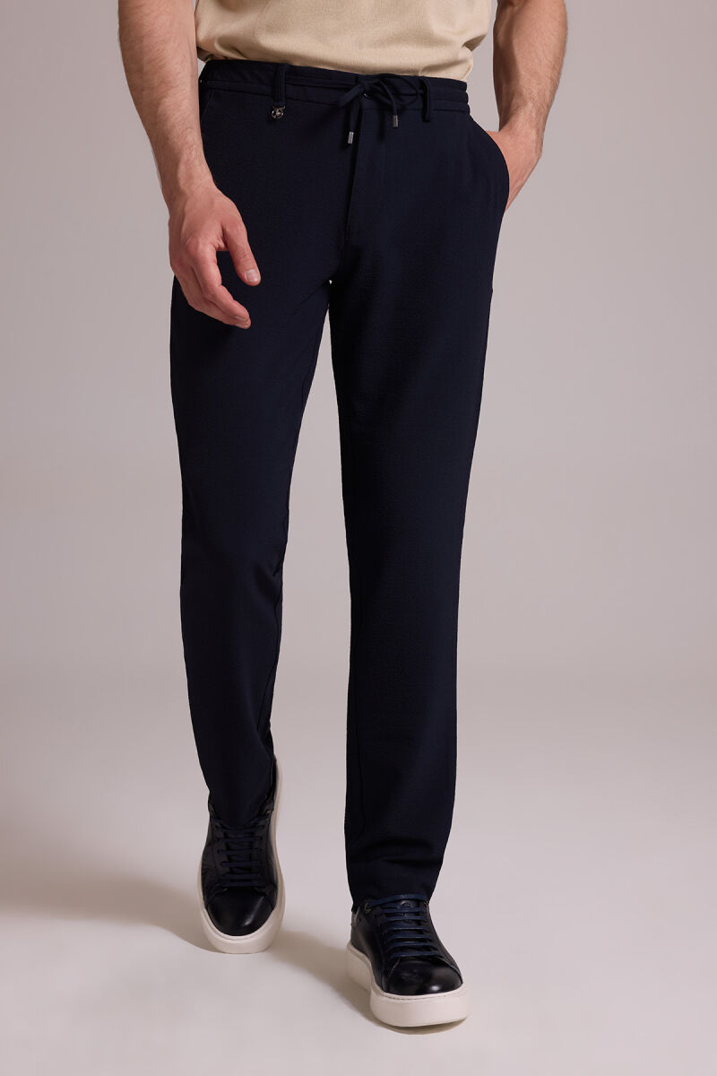 Erkek Lacivert Slim Fit Yan Cepli Jogger Pantolon - 2