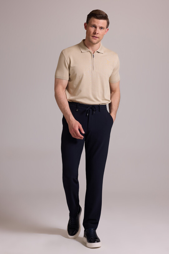 Erkek Lacivert Slim Fit Yan Cepli Jogger Pantolon