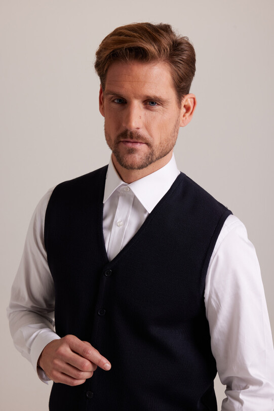 Erkek Lacivert Triko Yelek