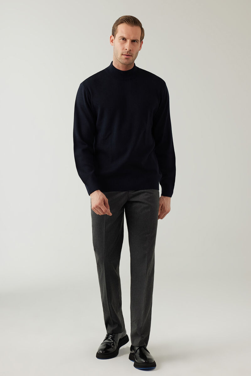 Erkek Lacivert Yarım Balıkçı Yaka Yünlü Triko - 3