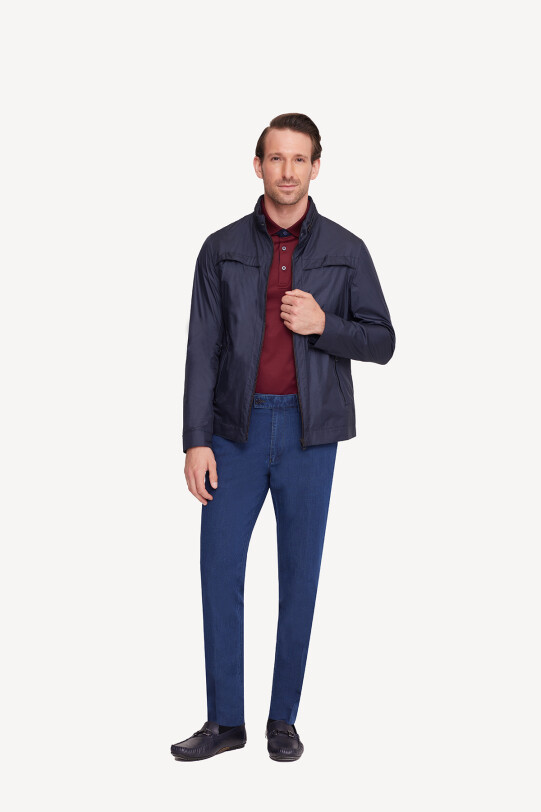 Erkek Lacivert Yazlık Spor Mont Kapüşonlu