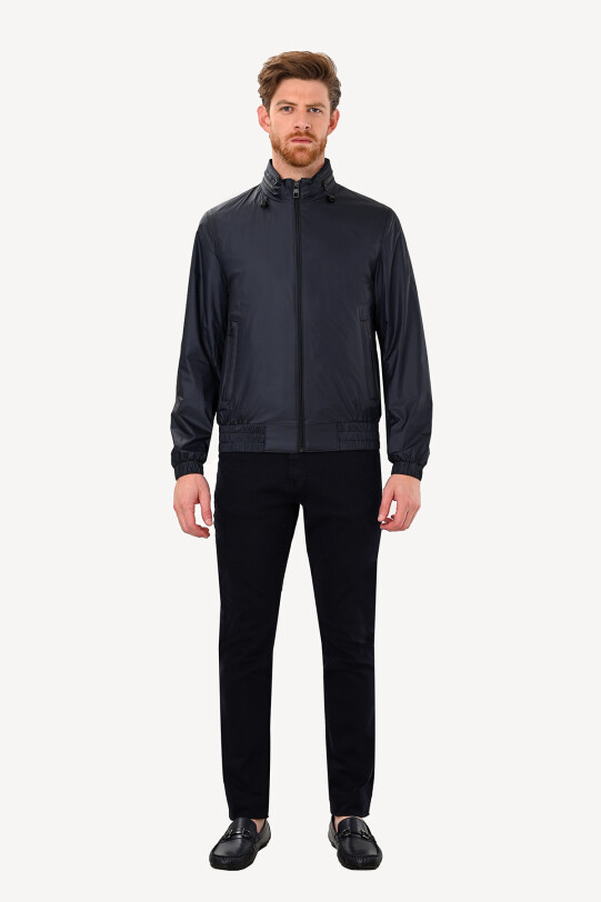 Erkek Lacivert Yazlık Spor Mont Kapüşonlu