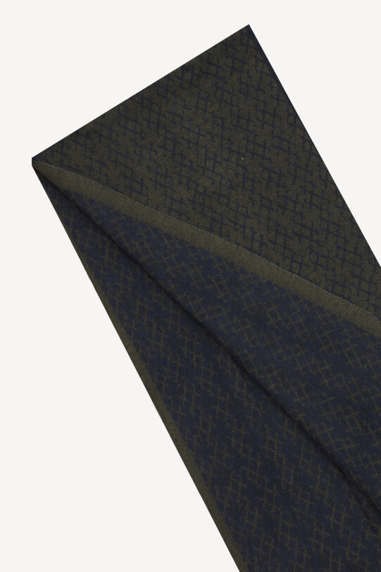 Erkek Lacivert Yeşil Desenli Yünlü Kaşkol - YSF (1)