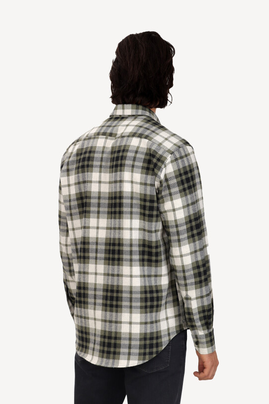 Erkek Lacivert Yeşil Regular Fit Yaka Düğmeli Oduncu Gömlek