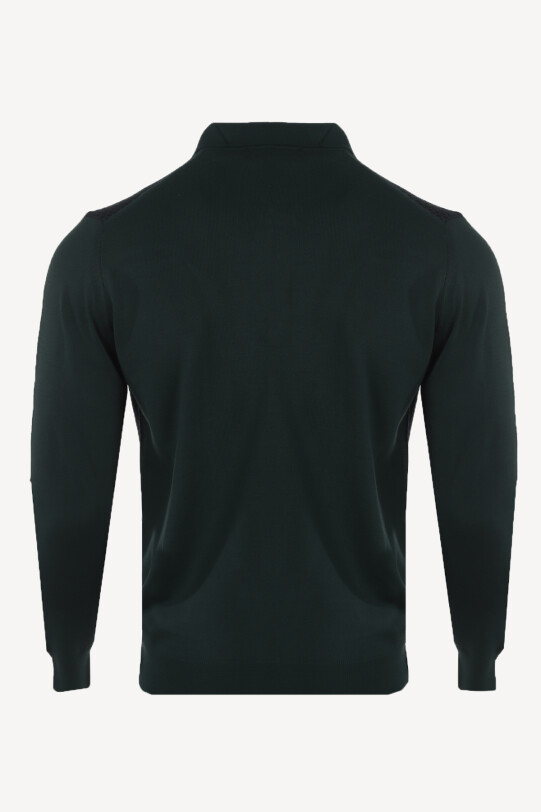 Erkek Lacivert Yeşil Yünlü Polo Yaka Desenli Triko