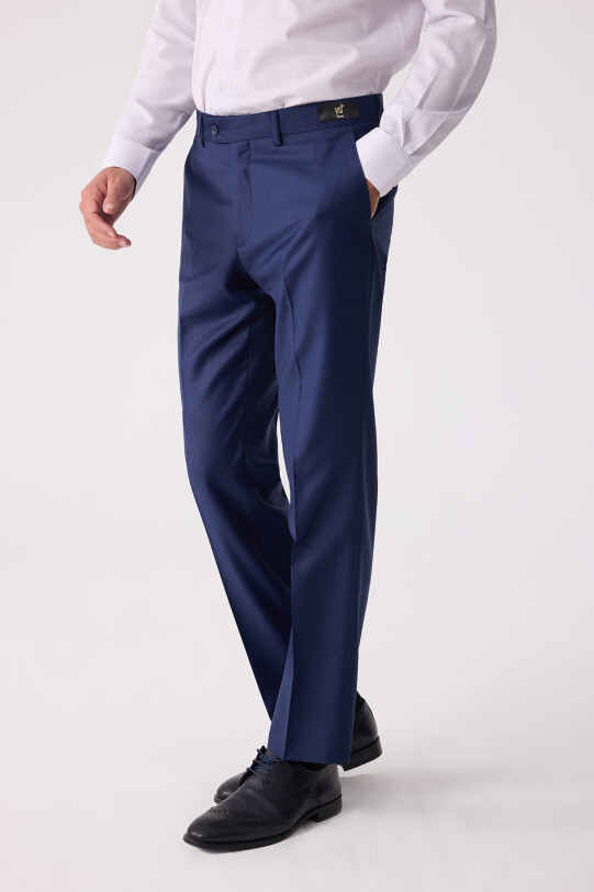 Erkek Lacivert Yünlü Klasik Kumaş Pantolon