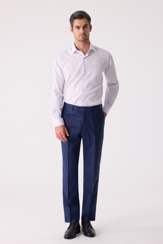 Erkek Lacivert Yünlü Klasik Kumaş Pantolon