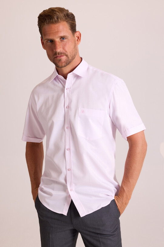 Erkek Lila Kısa Kol Klasik Desenli Gömlek