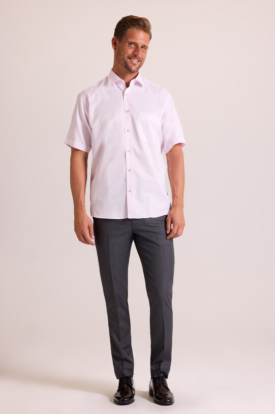 Erkek Lila Kısa Kol Klasik Desenli Gömlek