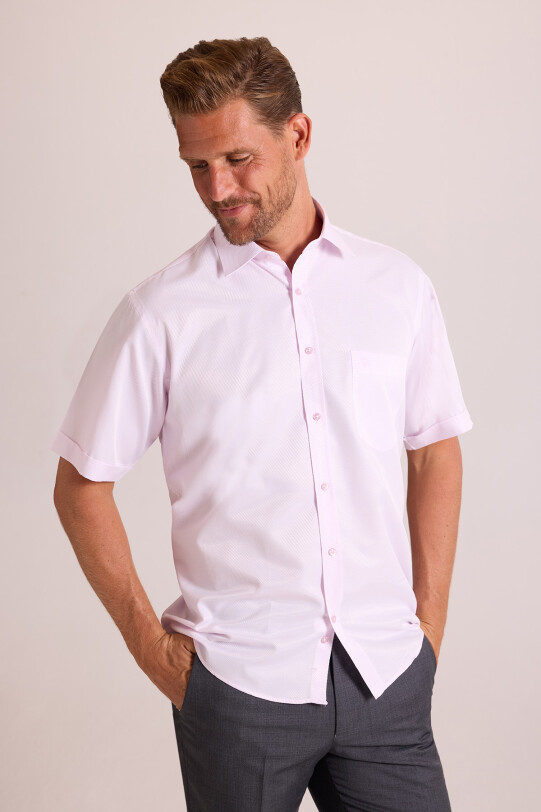 Erkek Lila Kısa Kol Klasik Desenli Gömlek