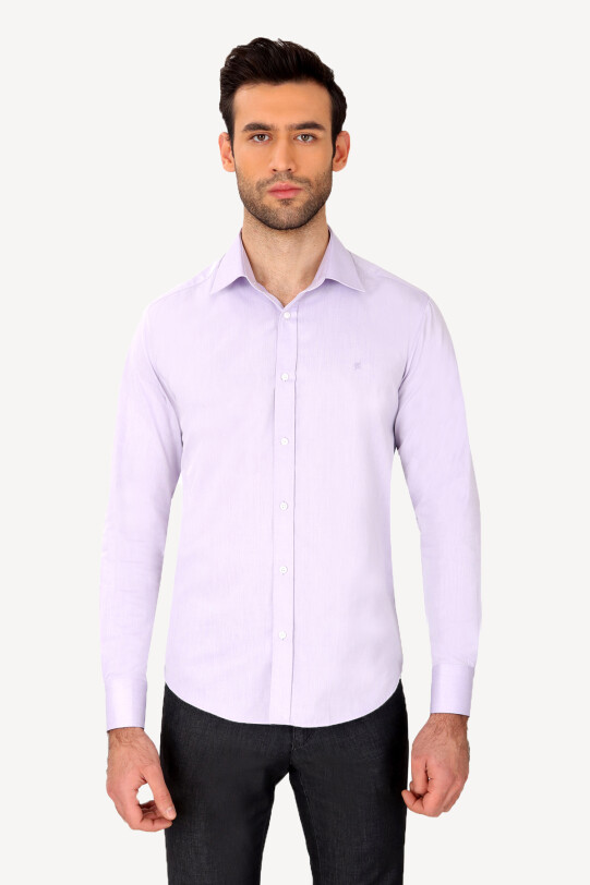 Erkek Lila Slim Fit Pamuk Gömlek