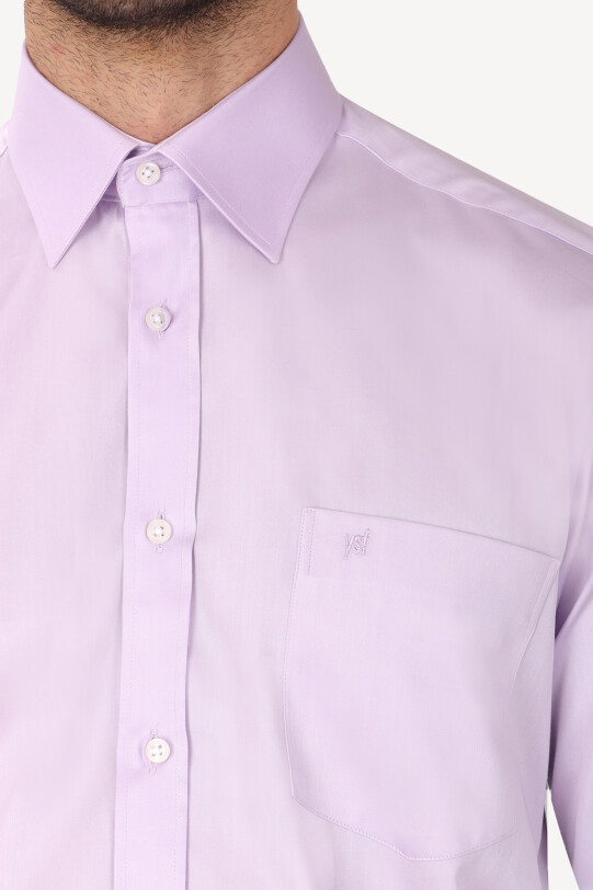 Erkek Lila Uzun Kol Cepli Klasik Gömlek
