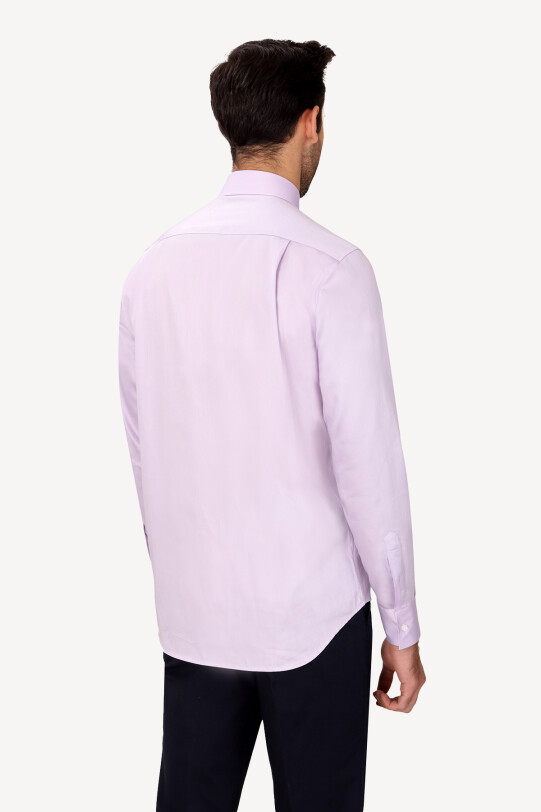 Erkek Lila Uzun Kol Cepli Klasik Gömlek
