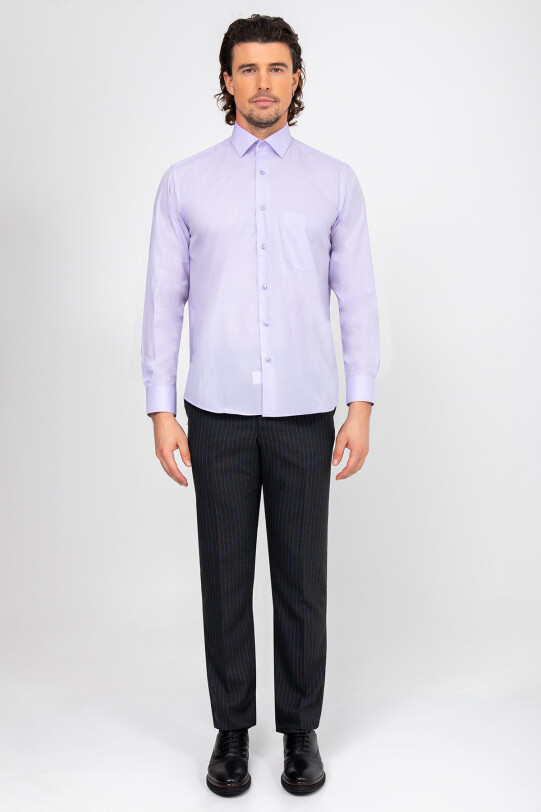 Erkek Lila Uzun Kol Klasik Pamuklu Gömlek