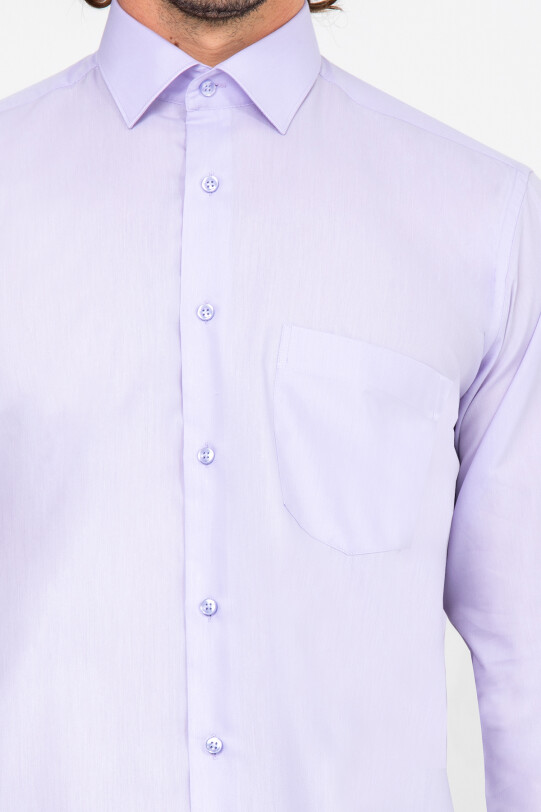 Erkek Lila Uzun Kol Klasik Pamuklu Gömlek