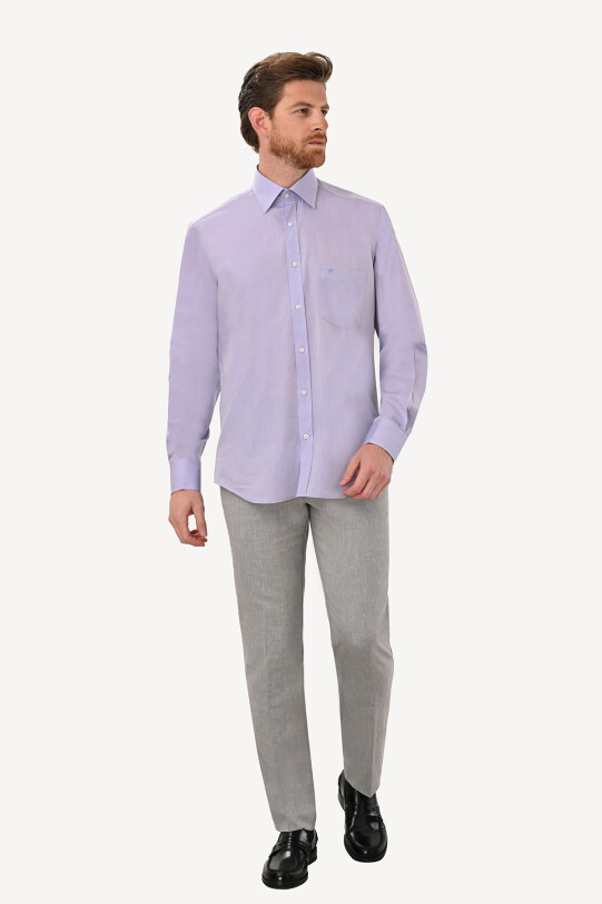Erkek Lila Uzun Kol Klasik Yaka Gömlek