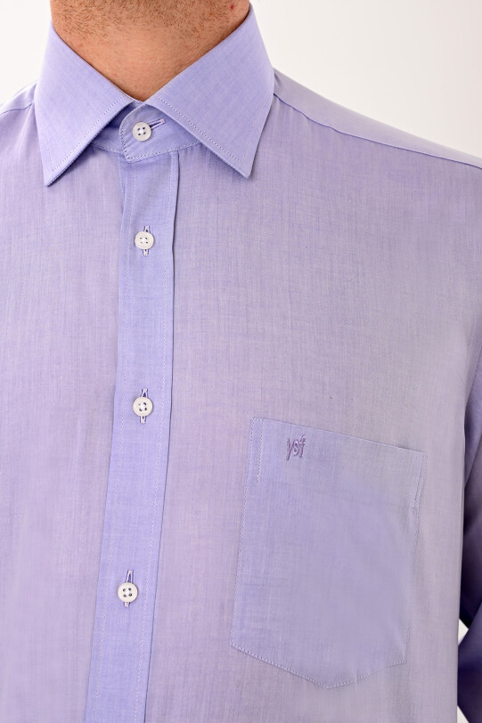 Erkek Lila Uzun Kol Klasik Yaka Gömlek