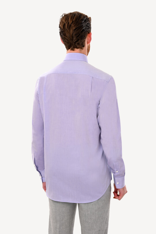 Erkek Lila Uzun Kol Klasik Yaka Gömlek