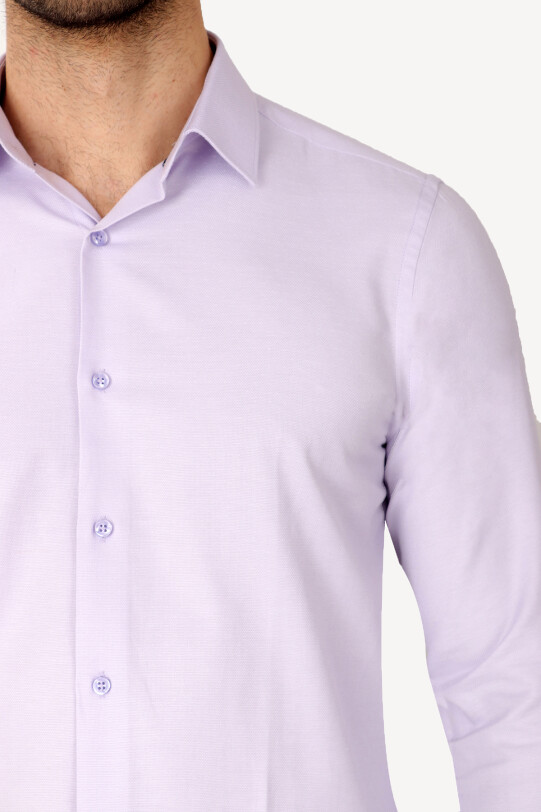 Erkek Lila Uzun Kol Puantiyeli Slim Fit Gömlek