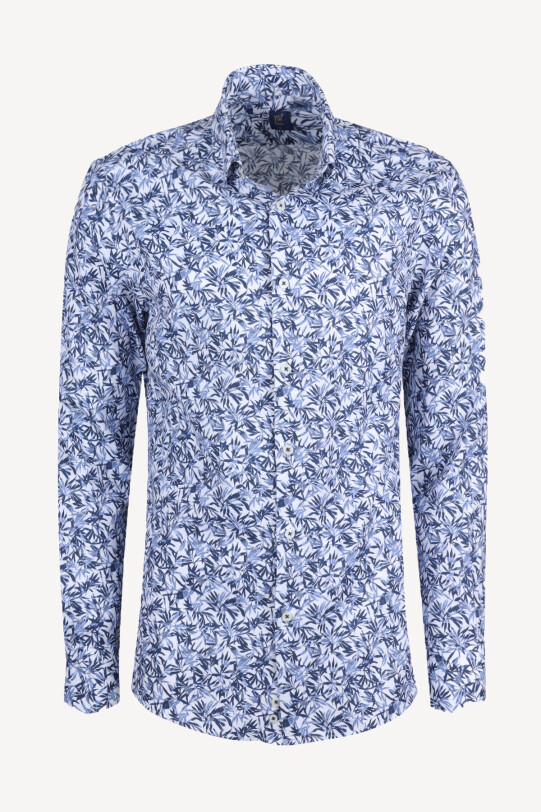 Erkek Mavi Beyaz Desenli Uzun Kollu Slim Fit Gömlek