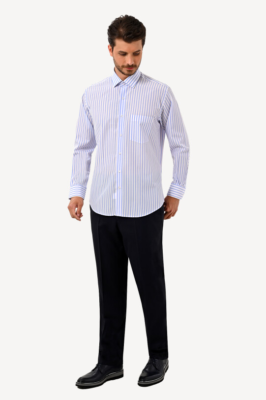 Erkek Mavi Beyaz Uzun Kol Klasik Gömlek