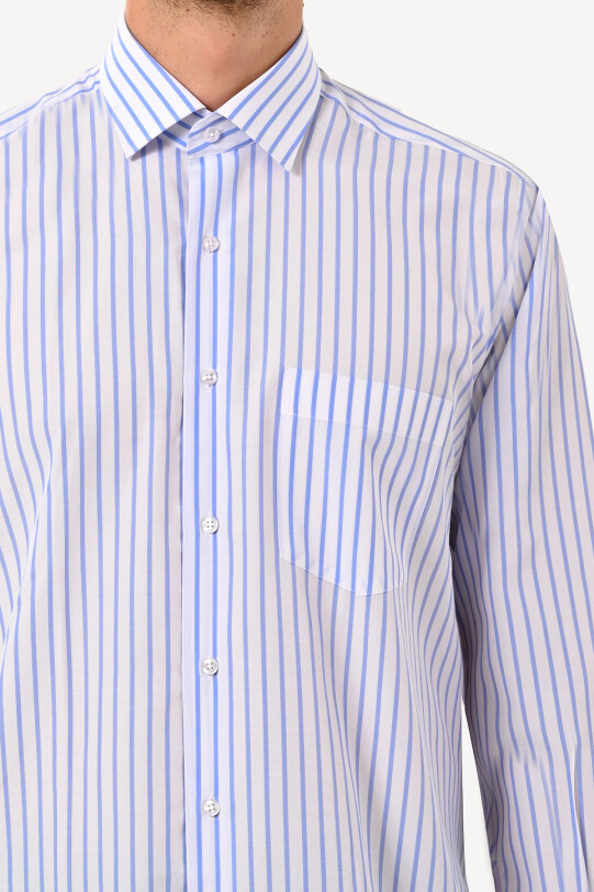 Erkek Mavi Beyaz Uzun Kol Klasik Gömlek