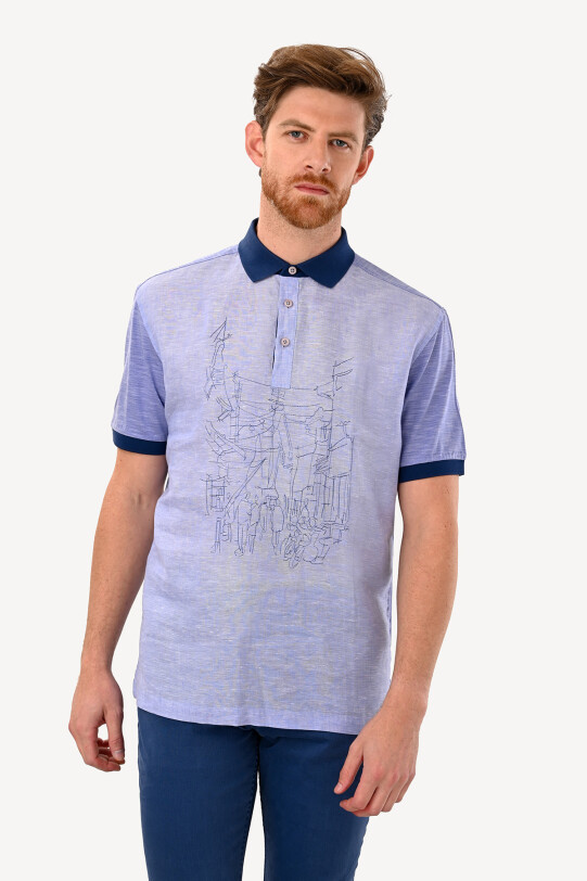 Erkek Mavi Desenli Polo Yaka Tshirt