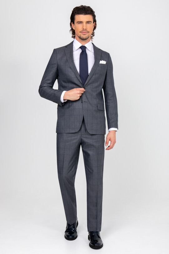 Erkek Mavi Gri Regular Fit Takım Elbise
