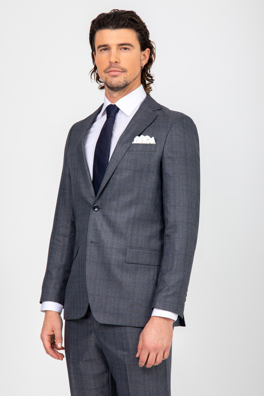 Erkek Mavi Gri Regular Fit Takım Elbise