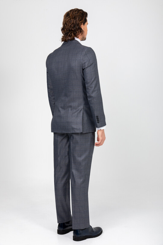 Erkek Mavi Gri Regular Fit Takım Elbise