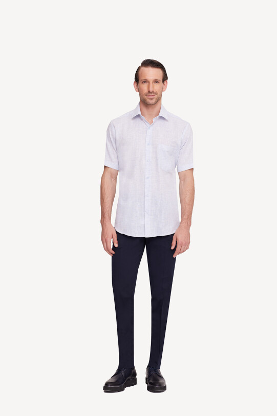 Erkek Mavi Kısa Kol Regular Fit Gömlek